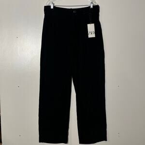 NWT Zara Velour Black Straight Leg‎ Black Outerwear Casual Pants Women’s Size XL